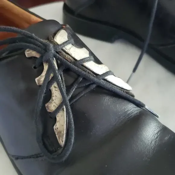 Think! Women's Vintage Punk Gothic Leather Lace-Up Shoes 7 Oxford Black Academia - Picture 8 of 8